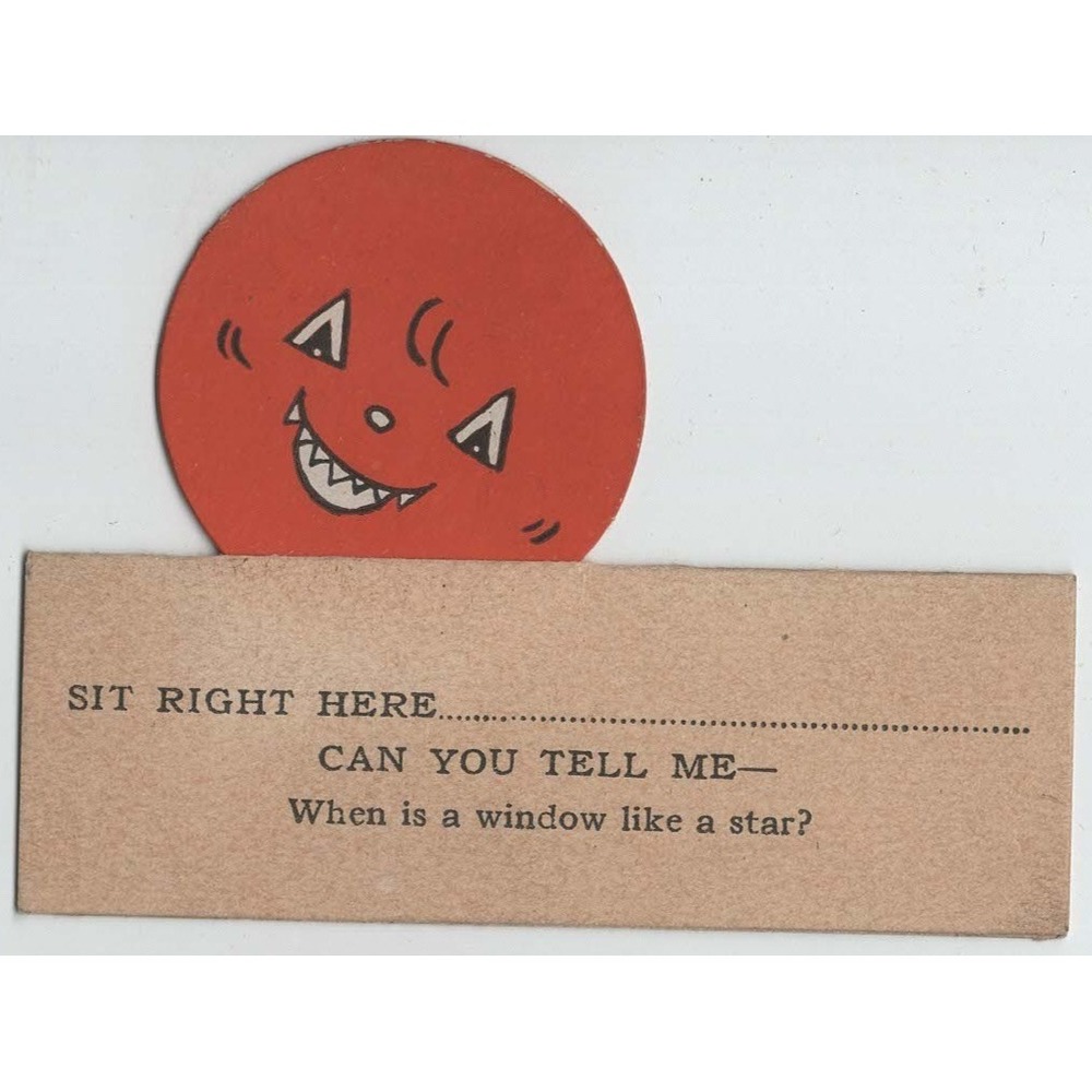 Vintage Mechanical Riddle Place Cards Red Sun Face Novelty Ephemera Set of 3 - Picture 7 of 11